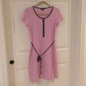 Lands End Pink and White Striped Dress with Rope Belt Beach Cover Up Small (6-8)